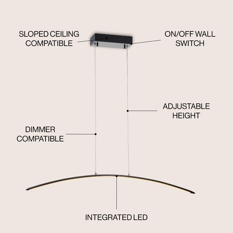 JONATHAN Y Roxanna 41.5" Dimmable Adjustable Integrated LED Metal Linear Pendant, Black