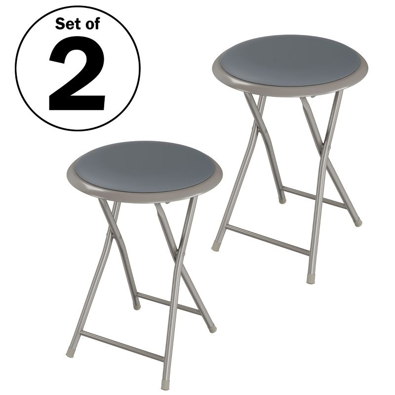 Trademark Home Set of 2 Heavy-Duty Bar Stools, 18 in. Folding Stools with Padded Seats, Gray