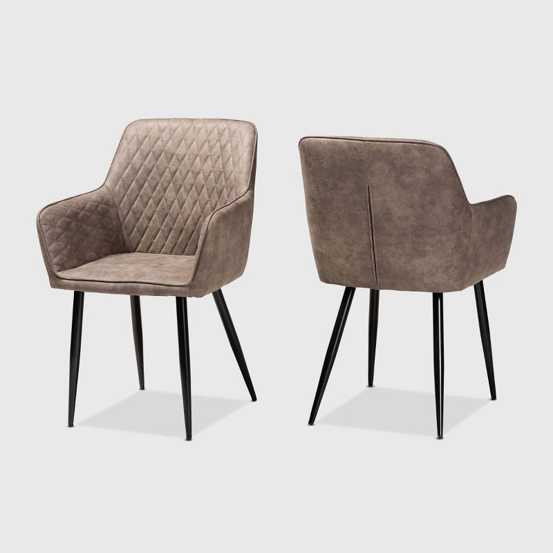 Set of 2 Belen Imitation Leather Upholstered Metal Dining Chairs - Baxton Studio: Quilted Back, Splayed Legs