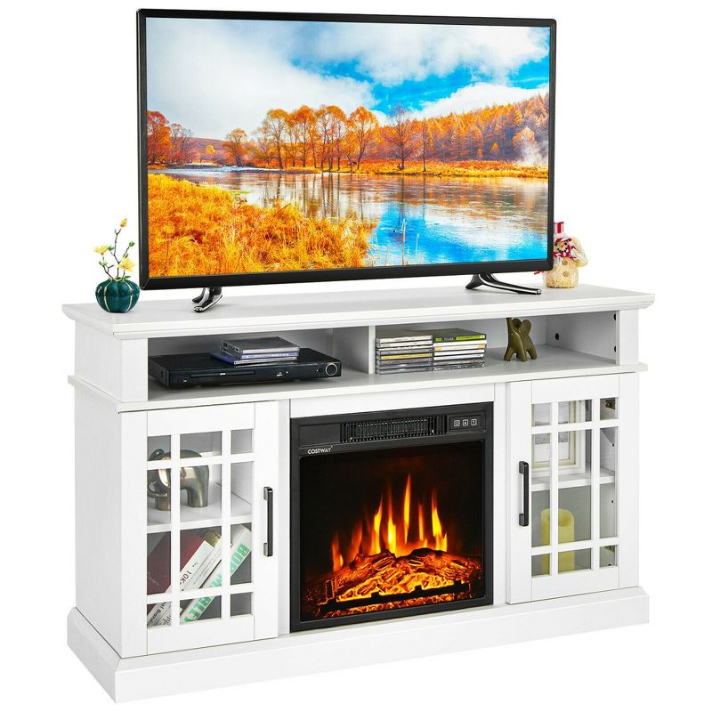 Costway 48'' Fireplace TV Stand W/ 1400W Electric Fireplace for TVs up to 50 Inches White