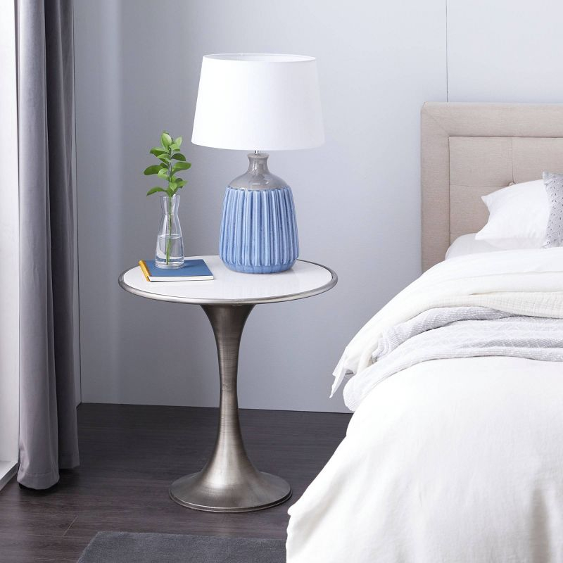Industrial Marble Accent Table Silver - Olivia & May: Pedestal, No Assembly Required
