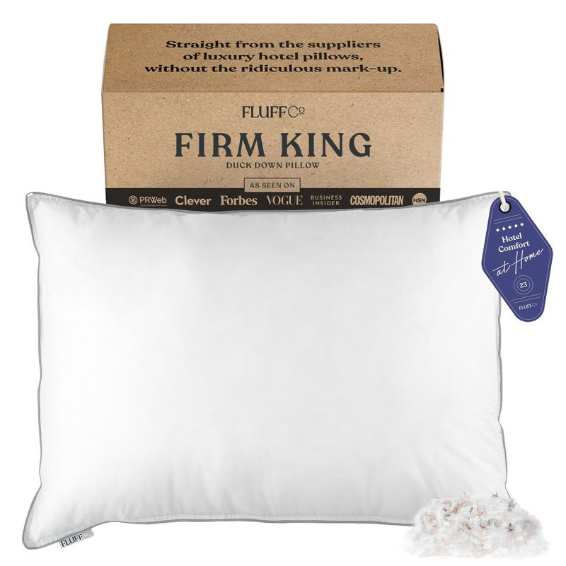 FluffCo Down & Feather Pillow - King - Firm - White