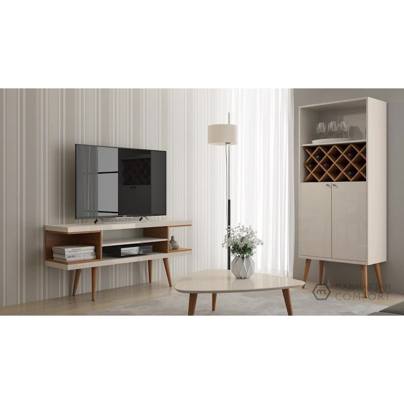 Manhattan Comfort Utopia Splayed Wooden Legs and 4 Shelves TV Stand for TVs up to 50" Maple Cream/Off-White - Manhattan Comfort