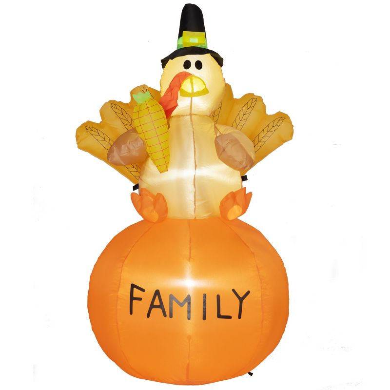 HOMCOM 4.9ft Inflatable Thanksgiving Turkey, Thanksgiving Decoration with LED Lights for Garden Indoor Outdoor