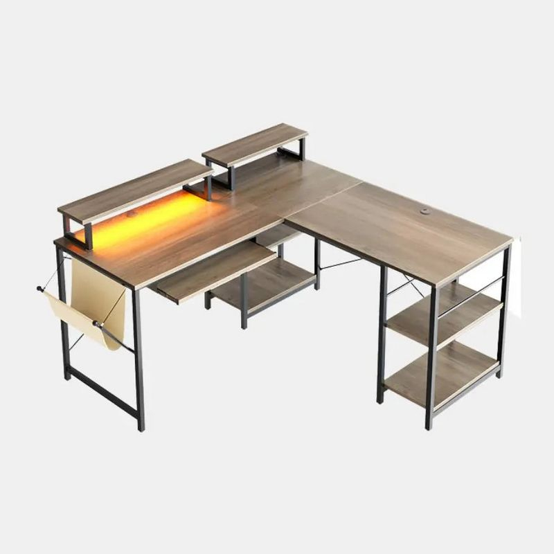 Bestier 59inch L Shaped Computer Desk with Keyboard Tray Grey