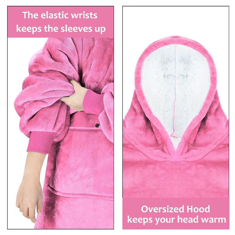 Solaris Women Flannel Blanket Hoodie Oversized Sweatshirt, Wearable Fleece Blanket Woman, Christmas Gift for Her, Hot Pink