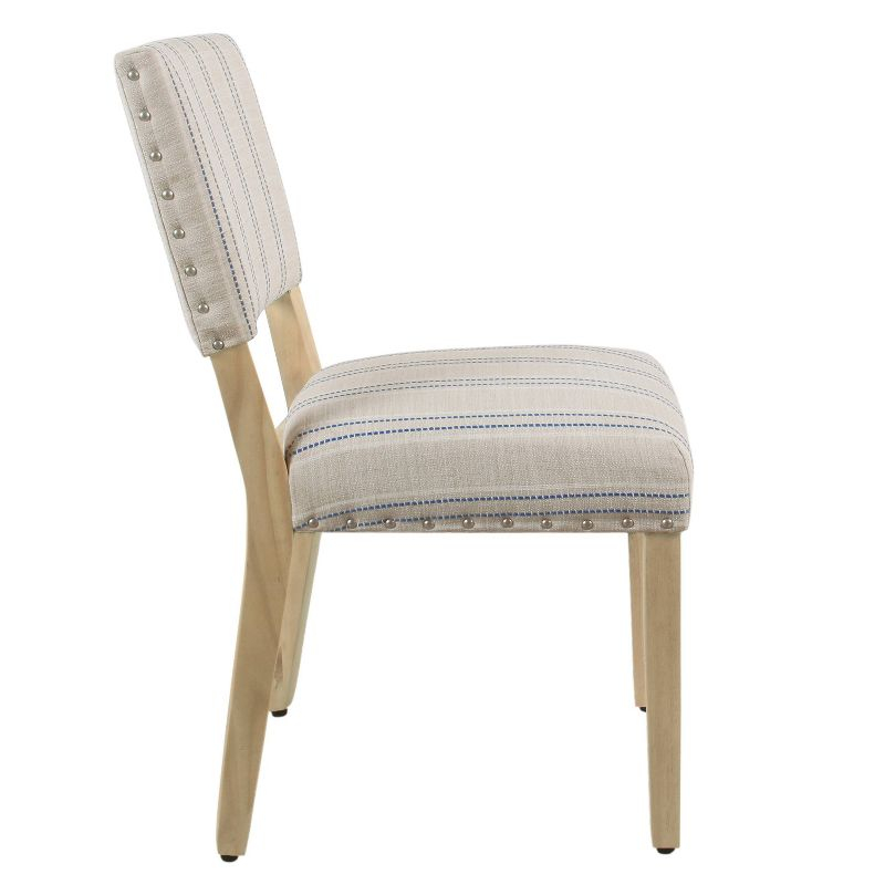 HomePop Set of 2 Stripe Dining Chairs Blue/White : Upholstered, Rubberwood Legs, Transitional Style