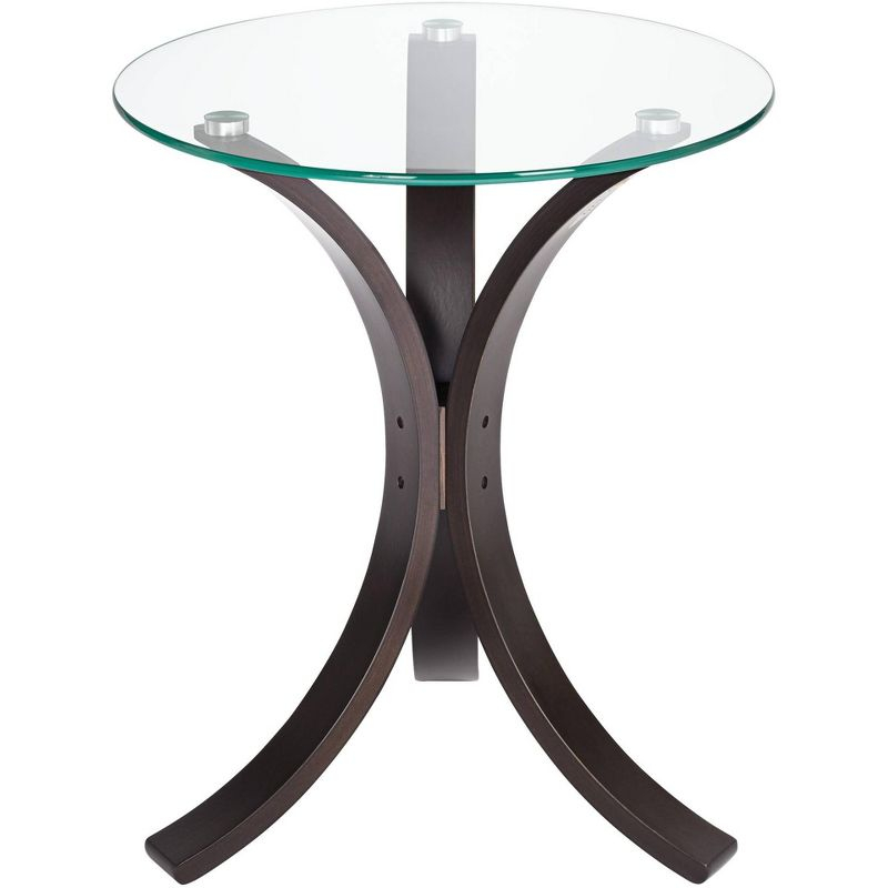 Studio 55D Niles Modern Wood Round Accent Table 17 3/4" Wide Dark Brown Clear Tempered Glass Tabletop for Living Room Bedroom Bedside Entryway Office