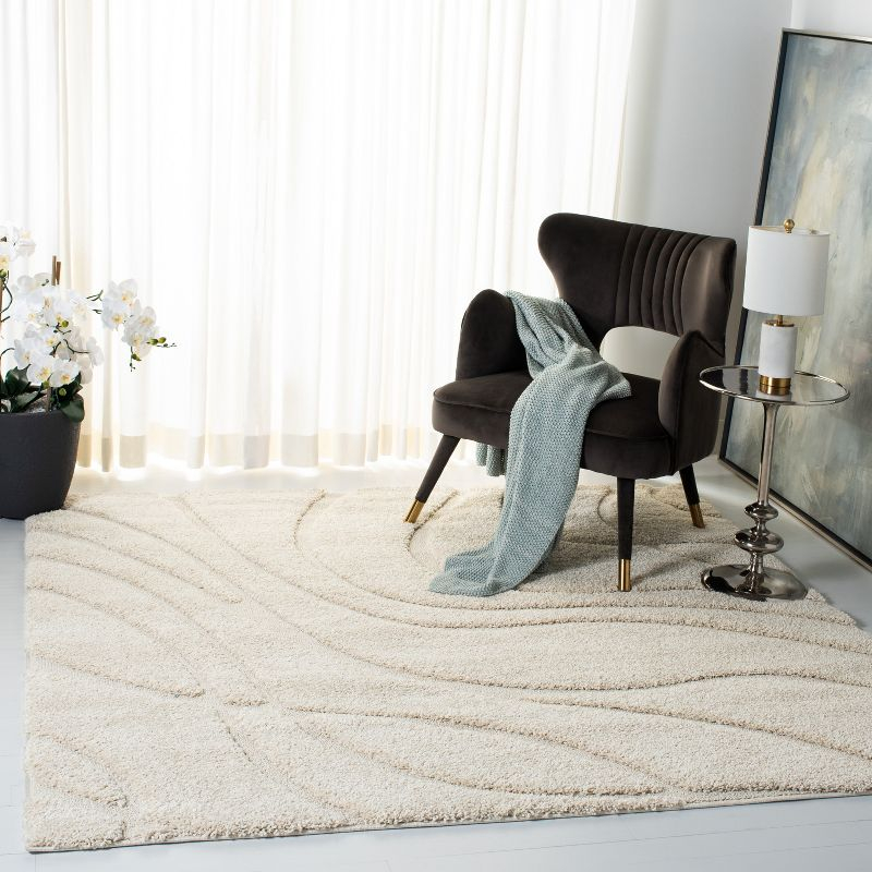 Florida Shag SG471 Power Loomed Indoor Area Rug - Creme/Creme - 5'x5' Square - Safavieh