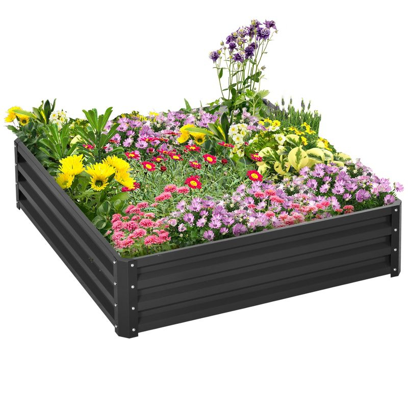 Outsunny 4' x 4' x 1' Galvanized Raised Garden Bed, Planter Raised Bed with Steel Frame for Vegetables, Flowers, Plants and Herbs, Gray
