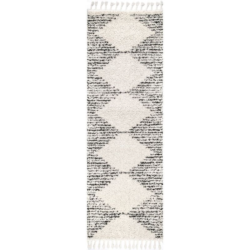 Nuloom Bria Trellis 2x10 Runner Shag Indoor Area Rug for Living Room Bedroom Dining Room Nursery Entryway Hallway, Off White/Charcoal