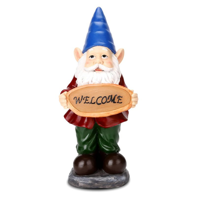 Techko Maid Resin/ABS Gnome Garden Statue: Waterproof, Hand Painted, Outdoor Decor with Solar Spotlight