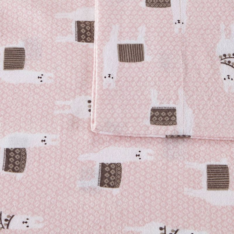 Intelligent Design Twin XL Cozy Soft Cotton Flannel Printed Sheet Set Pink Llamas