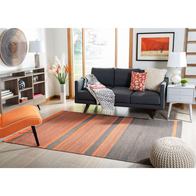 Kilim KLM952 Hand Woven Area Rug - Dark Grey/Orange - 5'x8' - Safavieh.
