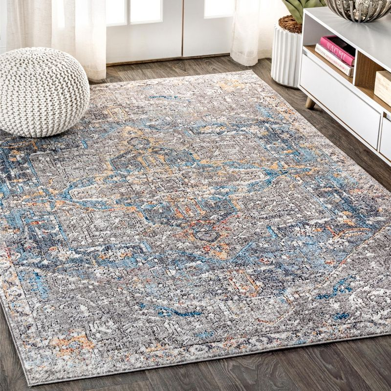 4'x6' Izmir Vintage Medallion Area Rug, Gray/Mustard/Turquoise - JONATHAN Y