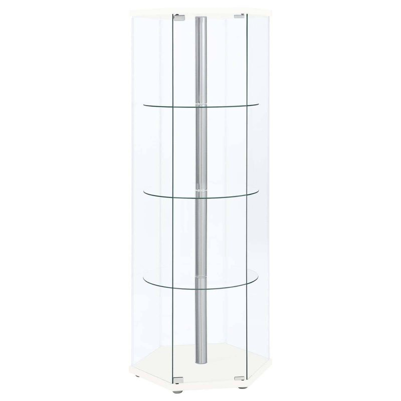 Coaster Zahavah Modern 4 Shelf Hexagon Shaped Glass Curio Cabinet White/Clear