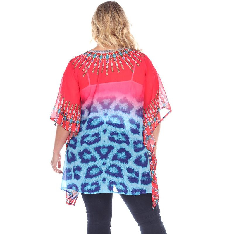 Women's Plus Size Animal Print Caftan with Tie-up Neckline Pink Leopard One Size Fits Most Plus - White Mark