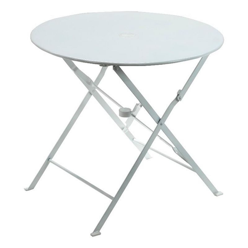 Carolina Living Bistro 30" Round Folding Outdoor Table - Umbrella Hole - White
