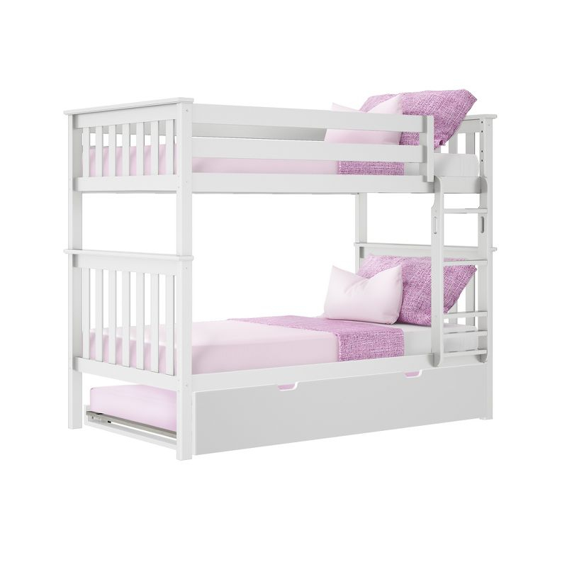 Max & Lily Solid Wood Twin over Twin Bunk Bed with Storage Trundle for Kids, White