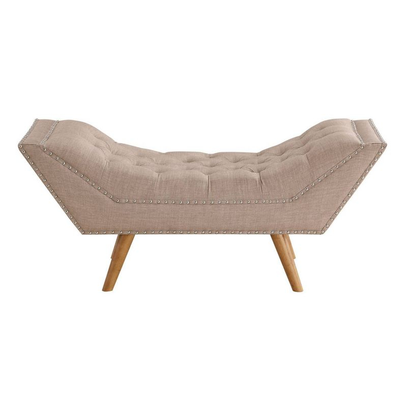 Jaime Button Tufted Bench Beige - Boraam: Upholstered Ottoman, Nailhead Trim, Wood Frame, 250lb Capacity