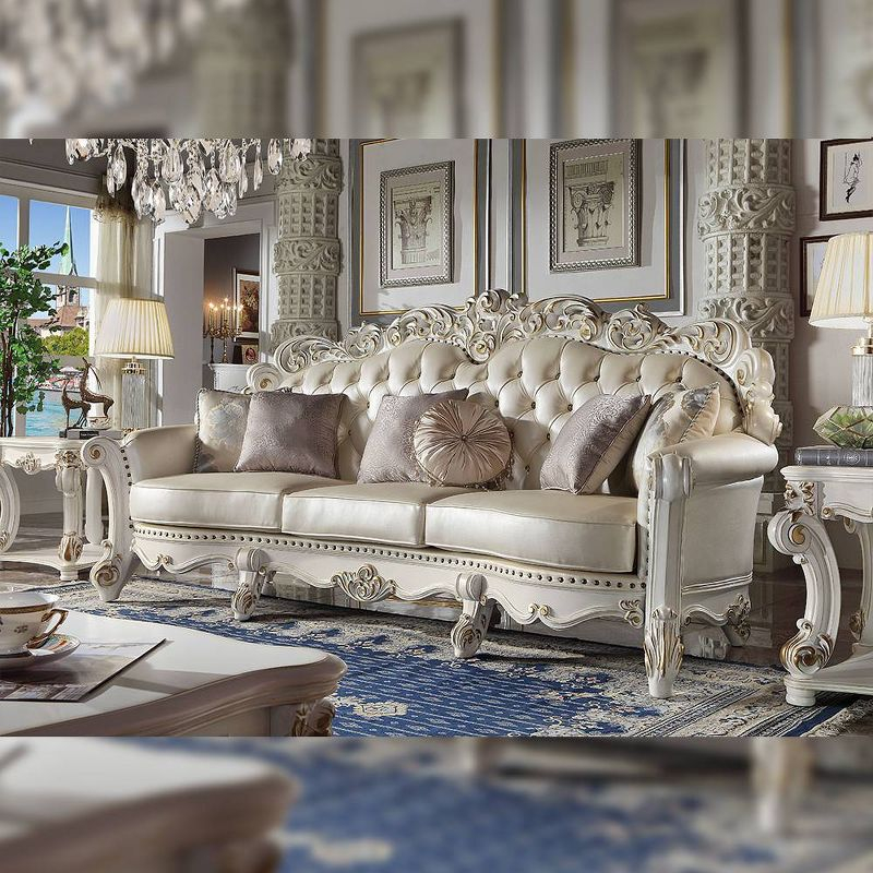 113" Vendome Sofa Champagne Synthetic Leather and Antique Pearl Finish - Acme Furniture