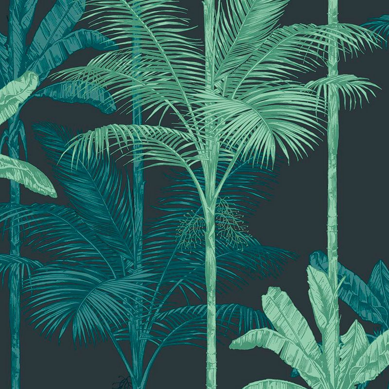 Jungle Mood Green and Black Leaves Tropical Paste the Wall Wallpaper