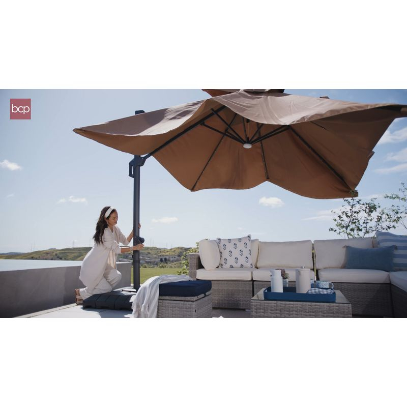 Best Choice Products 10x10ft 2-Tier Square Outdoor Solar LED Cantilever Patio Umbrella w/ Base Included - Gray