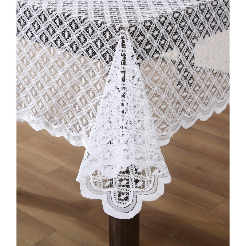 HLC.ME Alona Lace Fabric Table Cloth for Rectangle Tables, Wrinkle Resistant, Patterned Scalloped Tablecloth - Linen, 60 W x 84 L