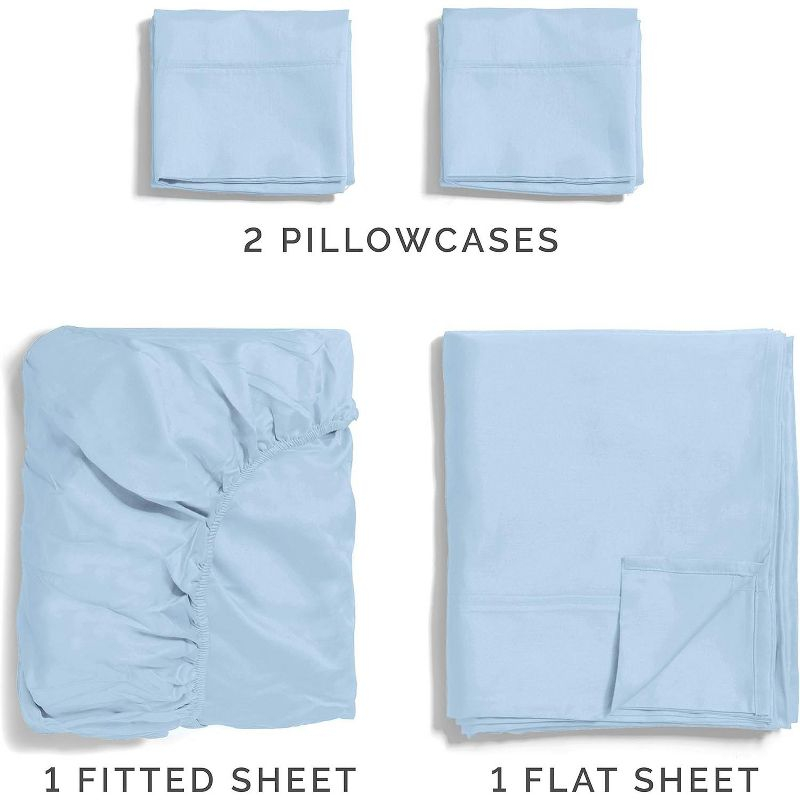 CGK Linens 100% Cotton 400 Thread Count 4 Piece Sheet Set - Soft & Cozy Sateen Bed Sheets in Light Blue, Size Queen