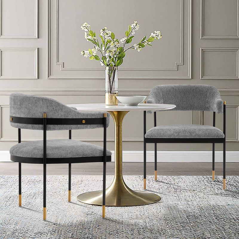 Set of 2 Lia Modern Boucle Dining Armchairs with Brushed Gold Accents - Manhattan Comfort