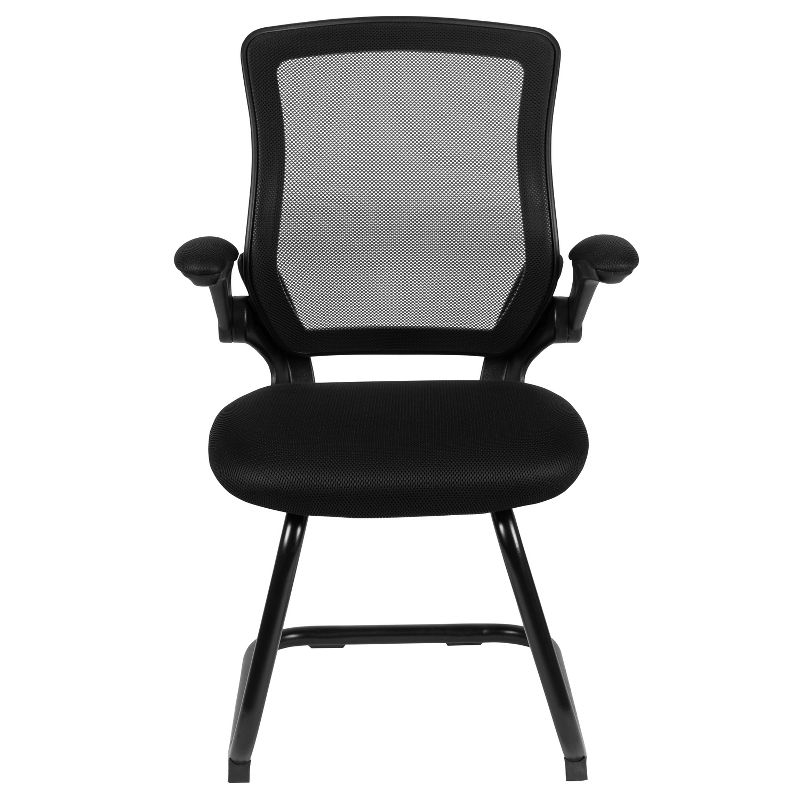 Flash Furniture Black Mesh Sled Base Side Reception Chair with Flip-Up Arms