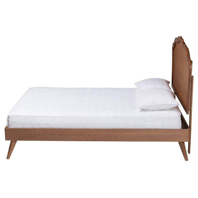 Baxton Studio King Aithan Wood and Rattan Platform Bed Walnut Brown