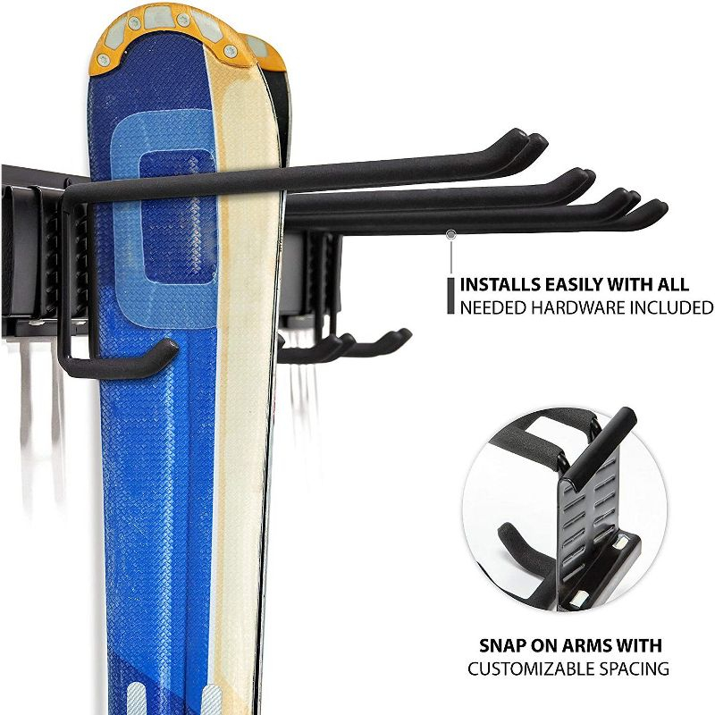 RaxGo Ski Rack, Ski Wall Mount Holds 4 Pairs of Skis & Skiing Poles or Snowboard, for Home & Garage