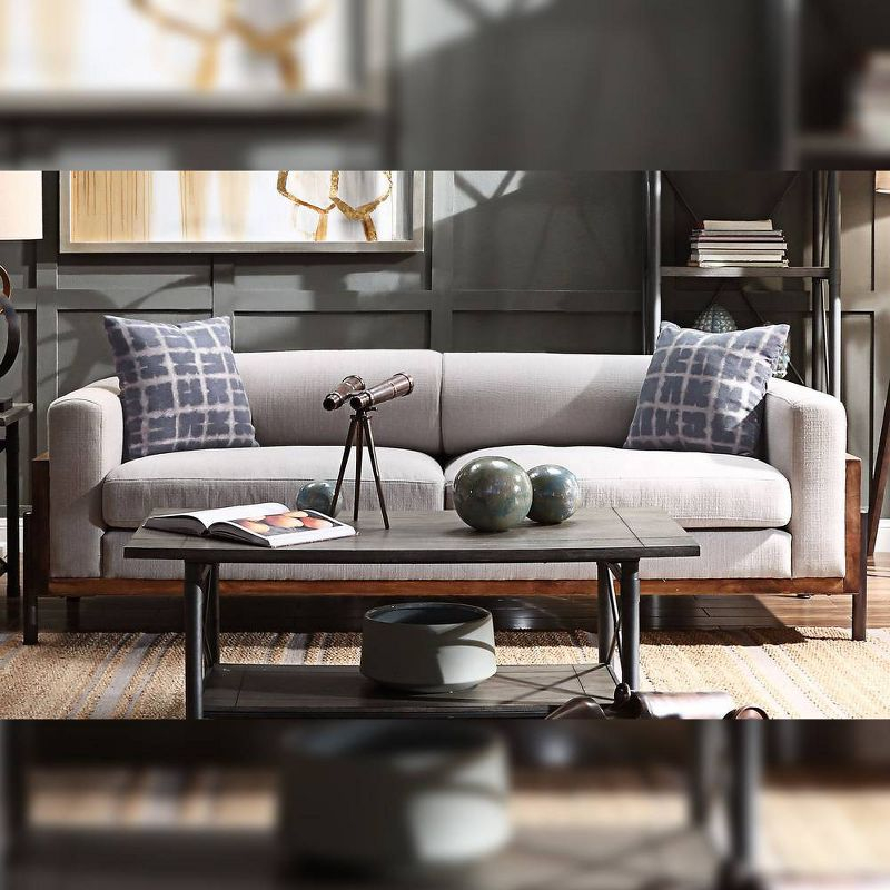 91" Pelton Sofa Fabric/Walnut - Acme Furniture: Linen Upholstery, Wood Frame, Metal Legs