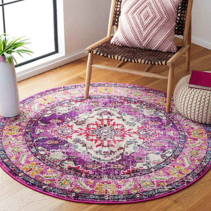 Monaco MNC243 Power Loomed Indoor Area Rug - Violet/Fuchsia - 5' Round - Safavieh