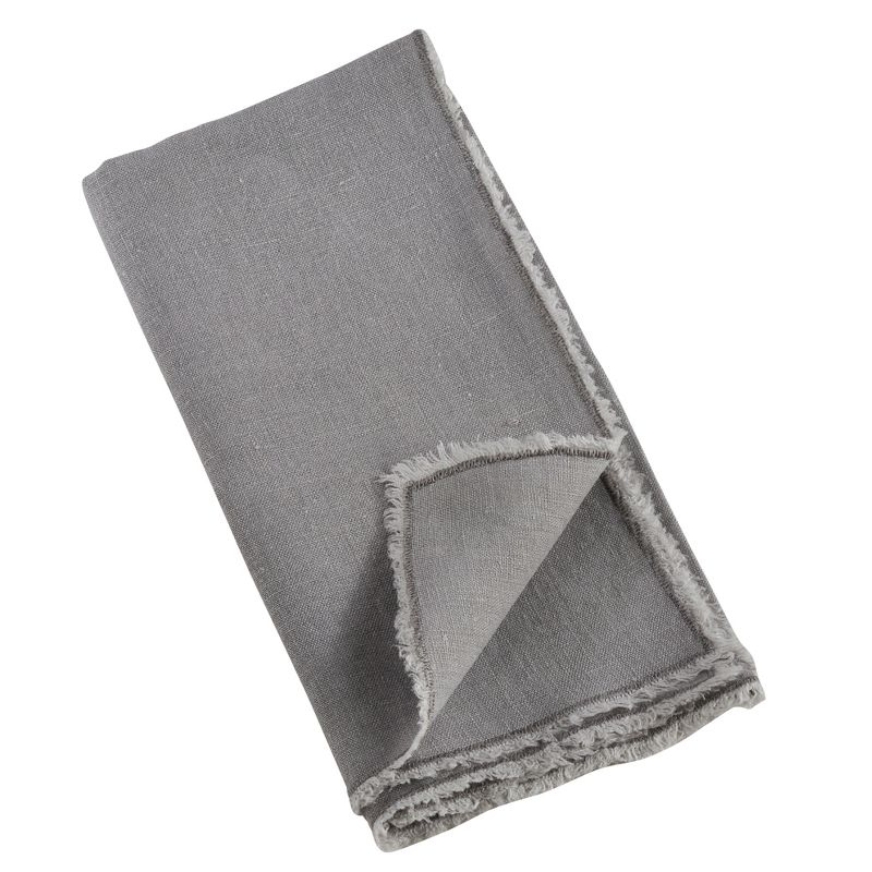 Saro Lifestyle Fringed Design Stone Washed Napkins (Set of 4), Grey