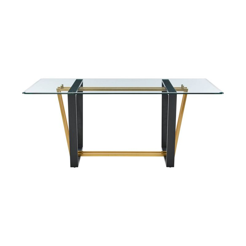 Armen Living Kai Rectangular Stainless Steel and Base with Glass Tabletop Dining Table Gold/Black