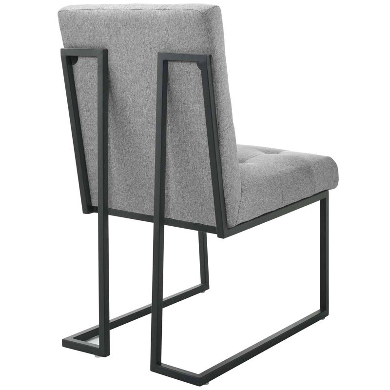 Set of 2 Privy Stainless Steel Upholstered Fabric Dining Chairs Black/Light Gray - Modway: Geometric Base, No Assembly Required