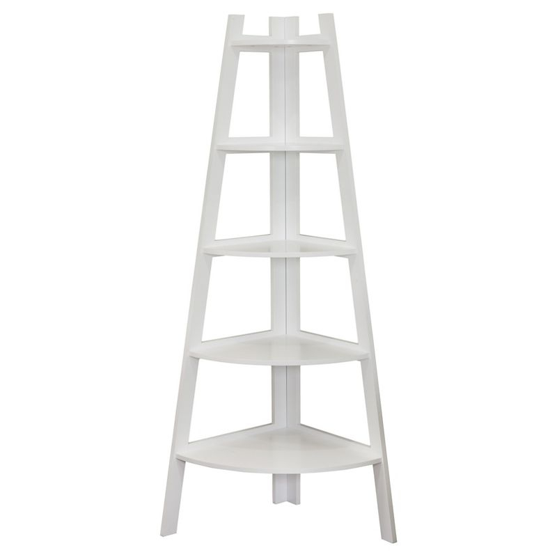63" x 26.5" Five-Tier Pyramid Corner Ladder Shelf White - Danya B.: Modern Display, MDF Wood, Open Shelves
