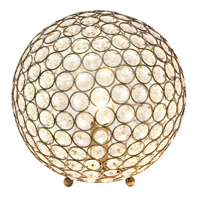 10" Elipse Medium Contemporary Metal Crystal Round Orb Table Lamp Antique Brass Finish - Lalia Home