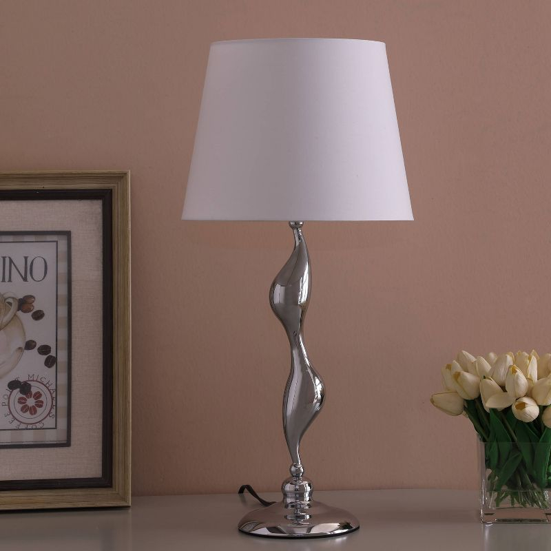 24" Modern Metal Table Lamp with Twisted Base Silver - Ore International: Chrome Finish, Cylinder Linen Shade