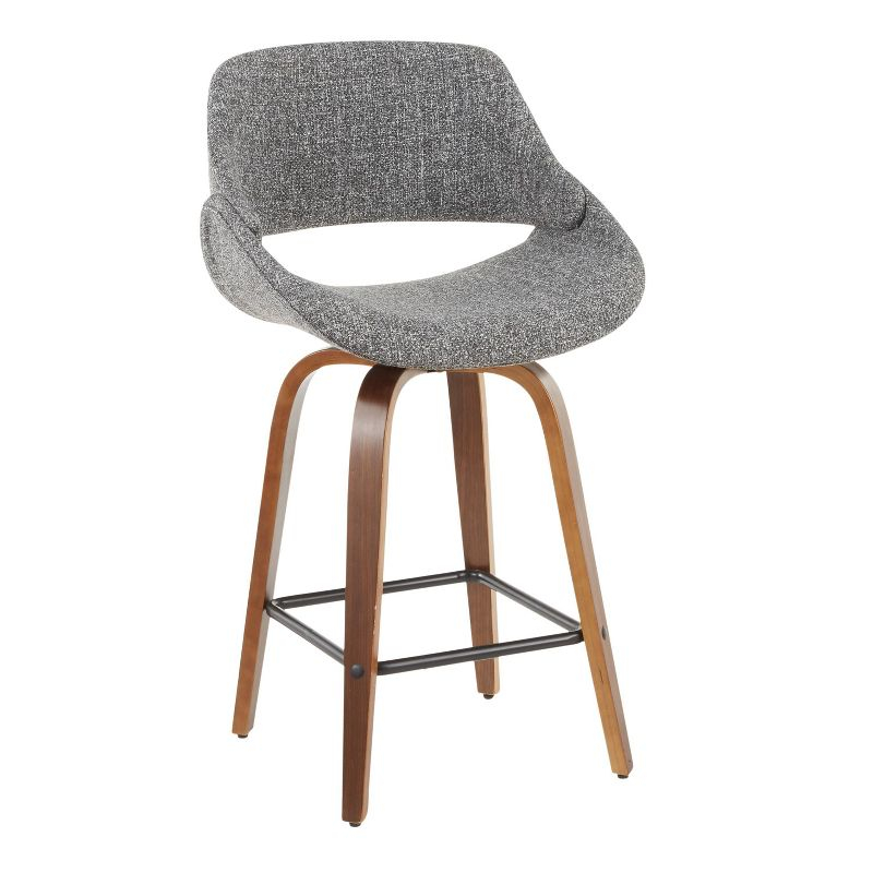 Set of 2 Fabrico Mid-Century Modern Counter Height Barstools Gray - LumiSource: Upholstered Swivel Seats, Wood Legs