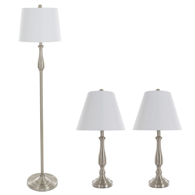 Hasting Home 3-Piece Home Lighting Set - Coordinating Bundle with 2 Table Lamps and 1 Floor Lamp for Home and Office Decor, White
