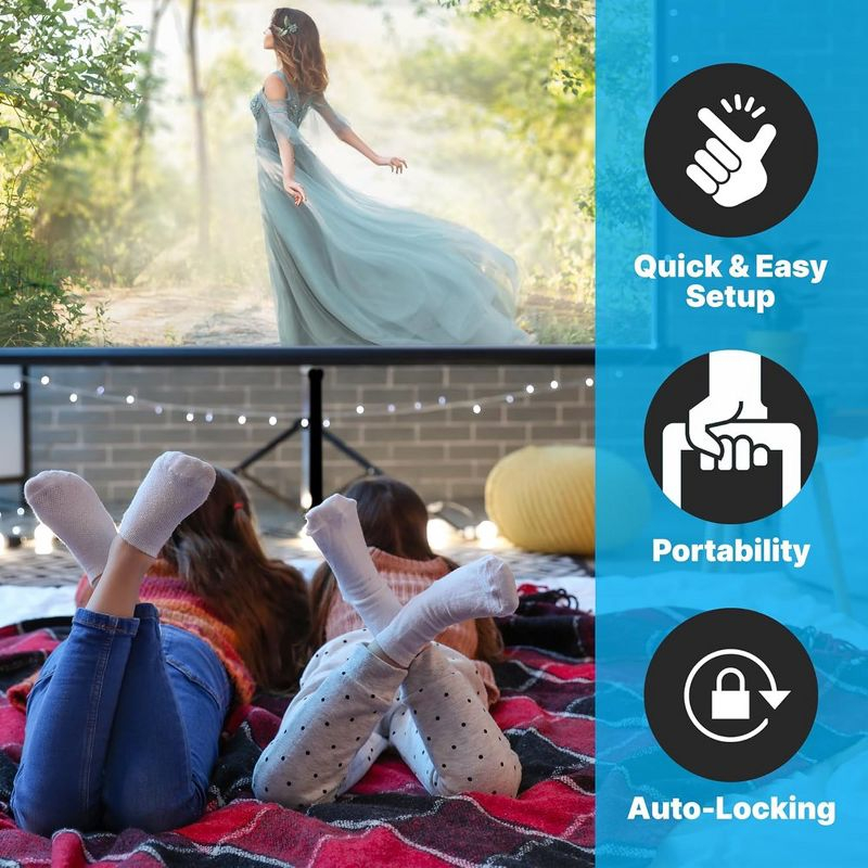 120" Portable Tripod Projector Screen for Presentations with Easy Setup, Indoor/Outdoor Use, Compatible with All Projectors