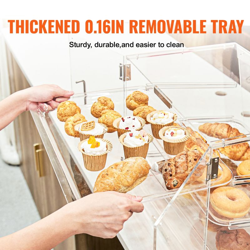 VEVOR Pastry Display Case, 2-Tier Countertop Bakery Display Case, Acrylic Display Box with Rear Door Access & Removable Shelves, 20.7"x13.2"x11.9"