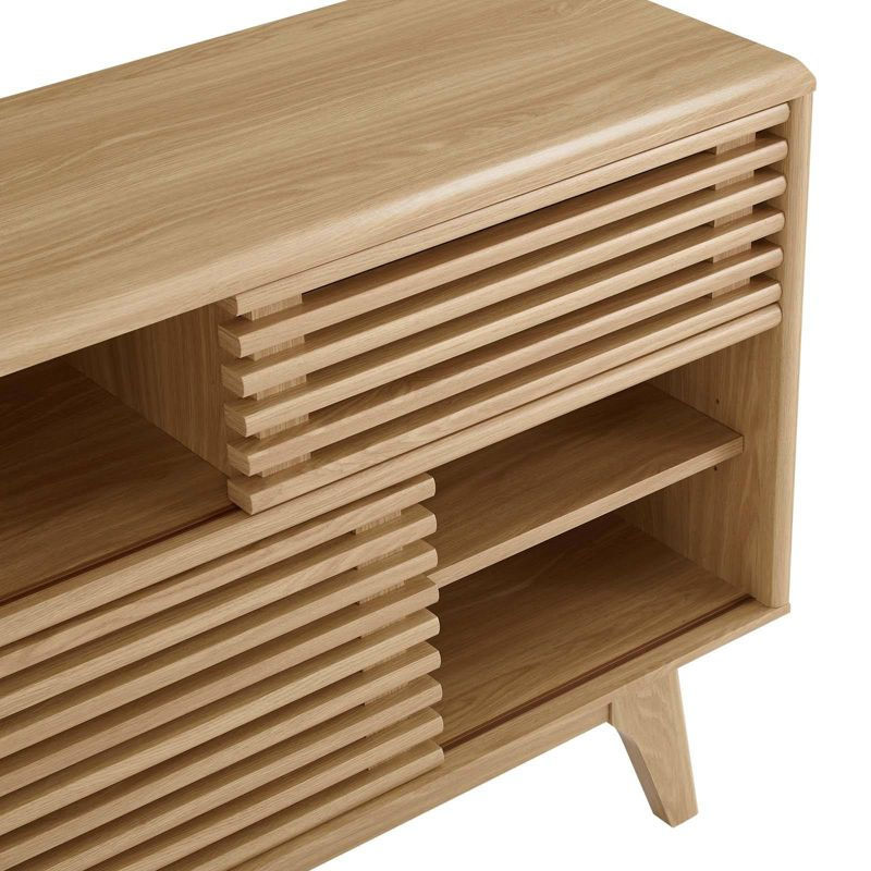 Modway Render Display TV Stand for TVs up to 48" Oak: Modern Media Console with Fixed Shelves, MDF Construction