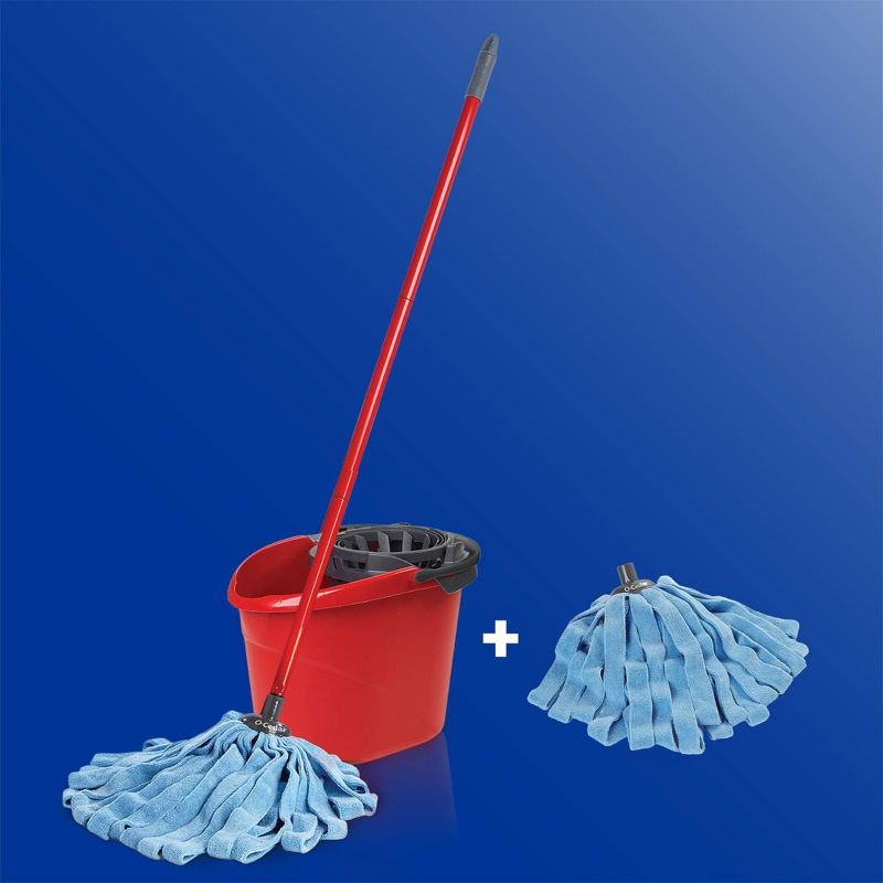 O-Cedar Microfiber Cloth Mop & QuickWring Bucket System with 1 Extra Mop Head Replacement