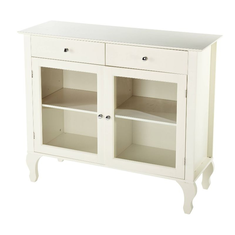 Layla Buffet Antiqued White - Buylateral: Queen Ann Legs, Glass Doors, Adjustable Shelves