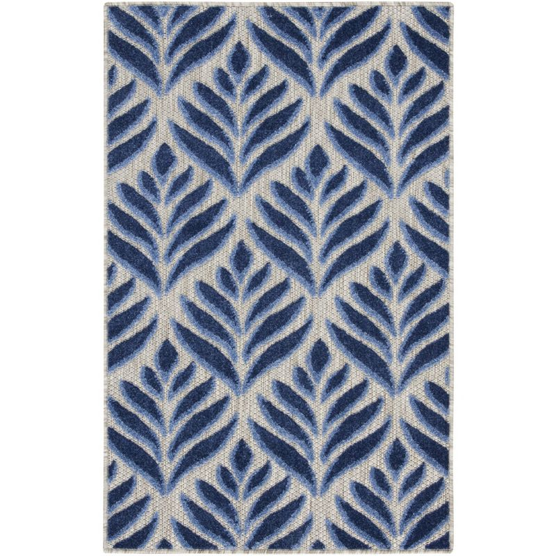 Nourison Aloha Tropical Palm Flatweave High-Low Indoor Outdoor Area Rug Blue 2'8" x 4'