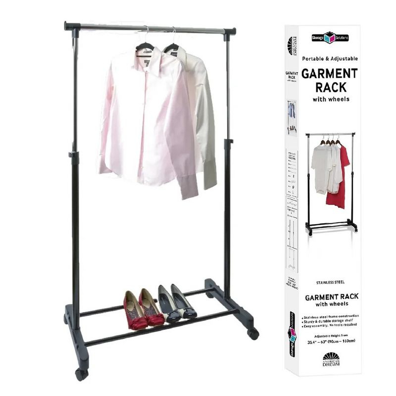 J&V TEXTILES Double Rod Clothing Garment Rack, Rolling Clothes Organizer on Wheels for Hanging Clothes